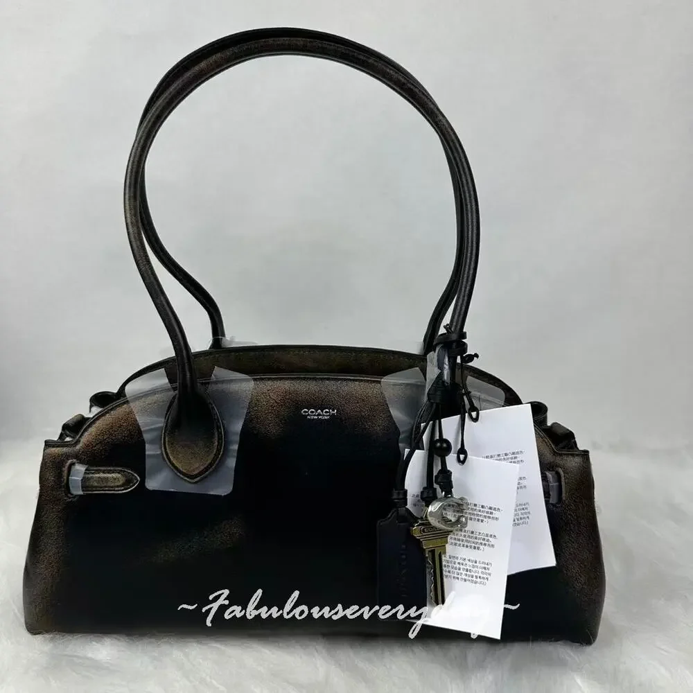 COACH Empire Carryall 34 Bag Shoulder Loved Leather/Silver/Black Brown CBH45 NWT